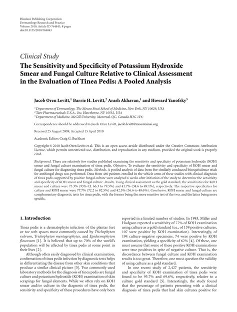 The Sensitivity and Specificity of Potassium Hydroxide Smear .